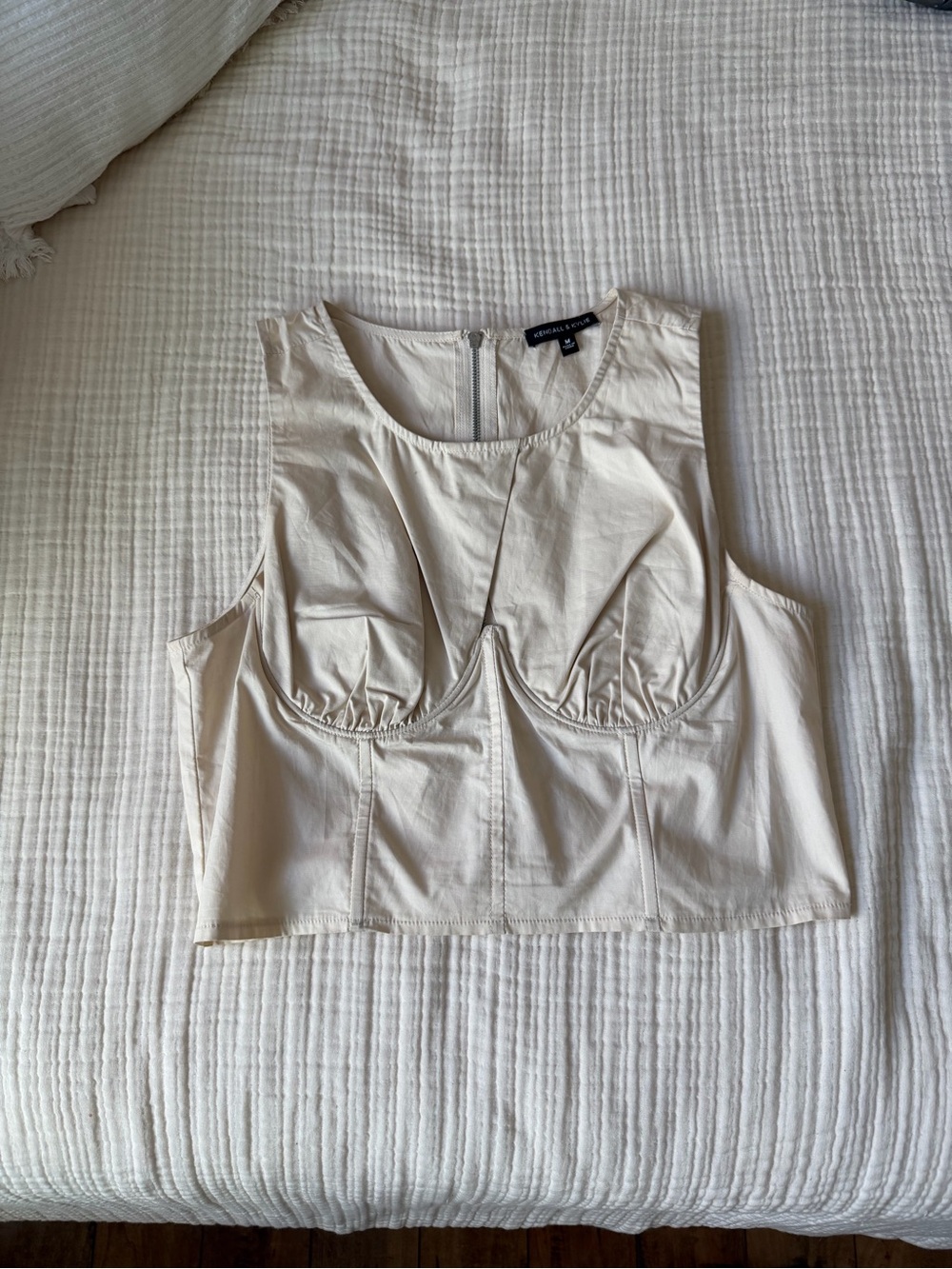 Cream Structured Crop Tank